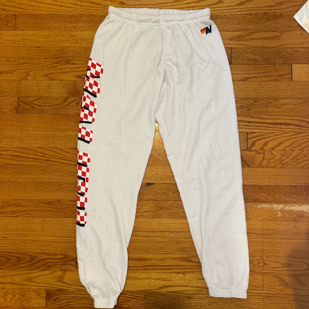 White Aviator Nation Malibu chili cookoff sweatpants